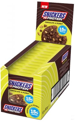Snickers High Protein Cookie (12 x 60g) – Chocolate & Peanut – 15g Eiweiß pro Cookie – Weniger Zucker – Protein-Keks – Ideal für Sport & Fitness