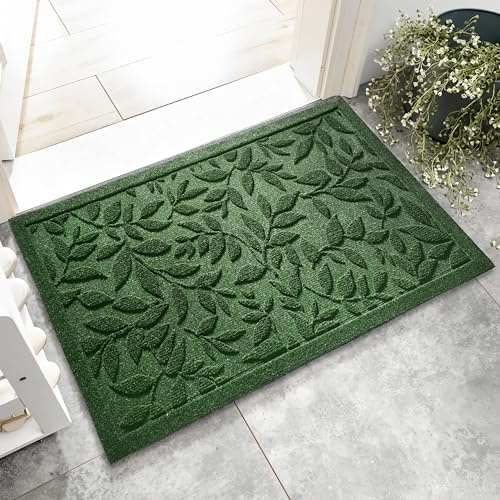 VivaNest gröna löv utomhus inomhus entré dörrmattor, absorberande hållbar slitstark välkommen ytterdörrmatta, tjock naturlig gummibaksida, lätt att rengöra entrématta 45 x 70 cm, låg profil