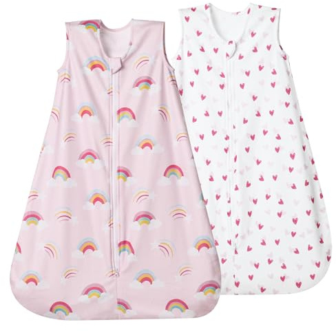 david's kids Micro Fleece Baby Sleep Sack 12-18 Months, Soft Warm Baby Wearable Blankets with 2-Way Zipper, 2 Pack Comfy Sleeping Bags for Infant Newborn Girls Neutral, Large Size, Rainbow
