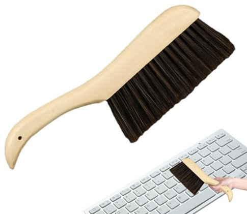 Scopa a mano per spolverare, spazzola morbida per la polvere del letto, spazzola a mano, piccola scopa, manico lungo in legno per auto, letto, mobili, vestiti