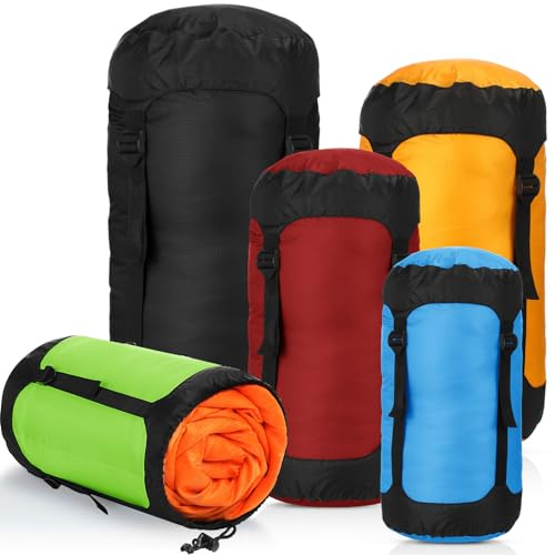 Gulfmew 5 Piezas 5L/10L/15L/20L/35L Saco de Dormir de Compresión para Acampar Bolsa de Compresión Resistente al Agua Bolsa de Compresión Peso Ligero para Equipo de Senderismo(Colores clásicos)