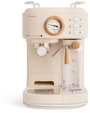 CREATE / THERA RETRO PRO/Machine à espresso semi-automatique Sable / 20 bar, bac à lait, égouttoir, deux becs verseurs, capacité 1,5l, pour café moulu, 1250W