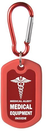 mnmoom Medical Equipment Luggage Tag -Aluminum Travel Essentials Medical Luggage Tag (Red)