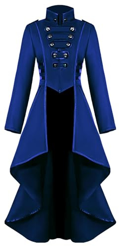 AJGEGJE Veste Steampunk pour femme - Veste frack gothique vintage pour femme - Palais victorien, Halloween, costume médiéval - Carnaval, fête, cosplay - Bleu - Taille M