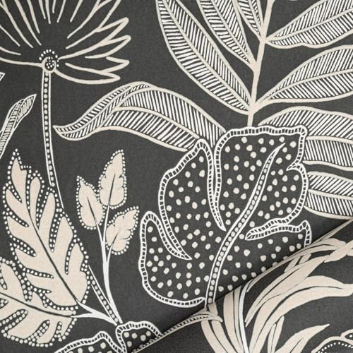 SOPHIE LAURENCE Black Cream Floral Wallpaper – Textured, Washable, Strippable, Paste The Wall (Full Roll)