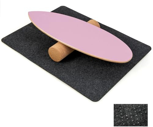 COSTWAY Balansbräda av trä, balansbräda, balanstränare trickboard för hemmet, inklusive korkroll, balanstavla pressad av 8 högkvalitativa trälager (rosa)