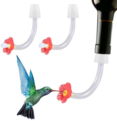 Lote de 3 Comederos para Colibríes con Flor Roja, Tapón de Silicona para Botellas de Vino/Agua - Bebedero de Néctar Reutilizable para Jardín o Balcón