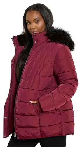 Yours Curve Burgundy Short Puffer Coat - Women's - Plus Size Curve