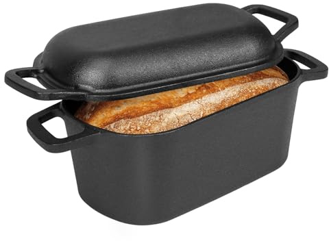 GFTIME Pentola in ghisa, 35 cm, per pane, pane con coperchio, robusta teglia per pane con coperchio, ideale per pane, pane, pane, pane, pane e pane tostato