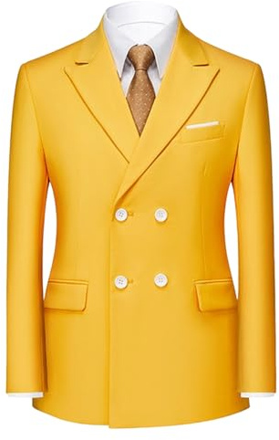 Men's Casual Slim Fit Business Blazer Sport Coats Fashion Elegant Double Breasted Suit Jackets Formal Dress Blazers Yellow Large
