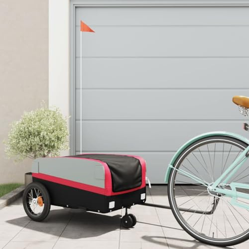 Mokuyary Rimorchio per bicicletta nero e rosso 30 kg in ferro rimorchio trasporto rimorchio carrello -B