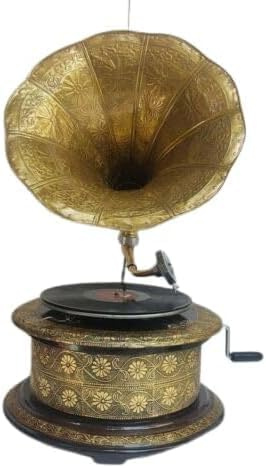 Reproductor de gramófono original de trabajo con forma redonda antigua, mejor cuerda decorativa