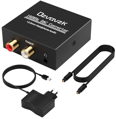 Ozvavzk Da Wandler Optisch auf Cinch Audio Konverter Digital Spdif Adapter 192kHz DAC Konverter Digital zu Analog Wandler Optisches Audiokabel Adapter mit Optischem Kabel für TV Blu-Ray DVD