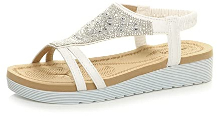 AJVANI Womens ladies low wedge heel flatform diamante t-bar slingback sandals size