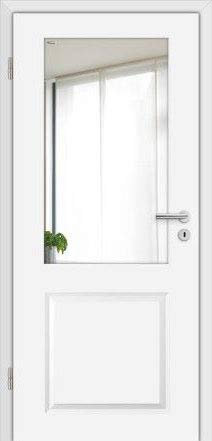 HORI® Zimmertür Estella 2 Weißlack, Klarglas ESG Röhrenspan Rundkante Innentüre, Türblatt, passende für alle Standard Zargen mit DIN Größe I 1985 x 860 mm I DIN Links