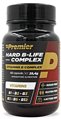 Premier Integratori Hard B-Life Complex - 60 capsule | Integratore di Vitamine del gruppo B (B1, B2, B3, B5, B6, B12) - non contiene glutine