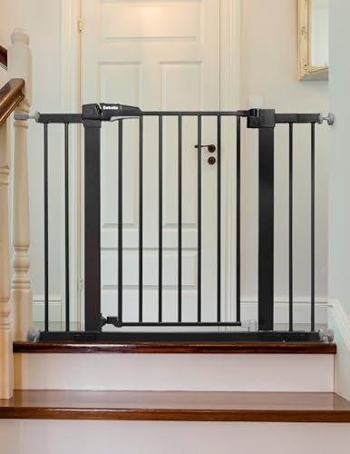 Babelio Baby Gate for Doorways and Stairs, 26-40 Auto Close Dog Gate, PressGuard C5, Easy-Install Pressure Mounted Satey Door, No Drilling Safety Gate for Child and Pets, Black