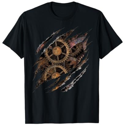Steampunk T-Shirt mit Uhrwerk, mechanische Zahnräder, Geschenk T-Shirt