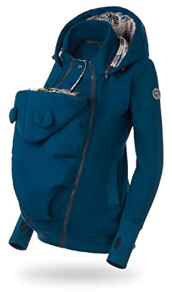 fun2bemum Baby Tragejacke für Mama Känguru Kapuze Petrol VORNE/HINTEN (L)