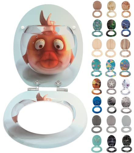 SINOBATH WC Sitz Mit Absenkautomatik,Hochwertige Und Stabile Antibakterieller Toiletten, MDF Holzkern,Stabile QualitäT,Einfache Montage Wc Deckel Klobrille (Goldfish)