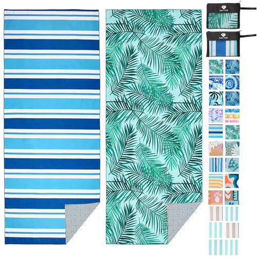 2 Pack Microfiber Beach Towel, Oversized Microfiber Pool Towel 75”x 35”, Sand-Free Beach Towel, Quick Drying Camping Towel, Super Absorbent Bath Blanket, Soft Breathable and Lightweight