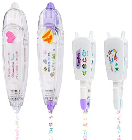 Vicloon Korrekturband mit Muster, 2 Cartoon Tape Pen mit 2 Ersatz, 4 Motive, für Bullet Journal, Sammelalben, Illustrieren, Journal-Schreiben, Kartengestalten u.v.m