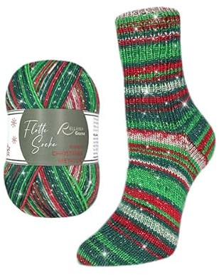 Christmas Sockenwolle von Rellana, Edition 2025, 100 g/420m,mit und ohne Glitzer wählbar, (Fb. 2602 mit Glitzer)