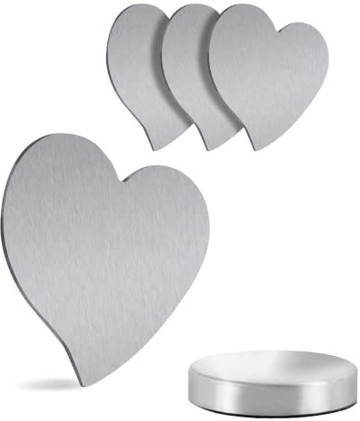 Marzoon Lot de 4 poids de nappe magnétiques en acier inoxydable - Porte-nappe avec aimant - Argenté (cœur) - Poids de nappe pratiques pour le jardin et l'intérieur
