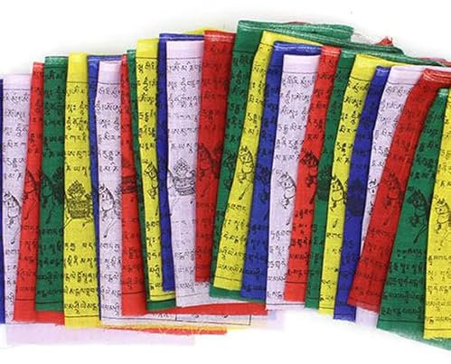 Banderas tibetanas de oración budista de algodón de Buddhsit | Cadena larga de 25 banderas tradicionales tibetanas de oración