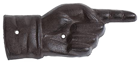 GDYOOSHOW Cast Iron Left Finger Direction Sign Vintage Hand Pointing House Plaque Garden Bar Cafe Store Gate Door Sign Wall Mount Decoration (Brown rust left hand)