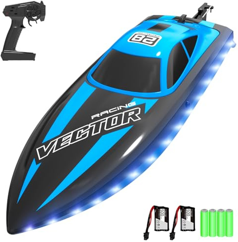 VOLANTEXRC RC Boat 20MPH Fast Remote Control Boat with Lights 2.4Ghz Toy Boat for Pools and Lakes with 2 Rechargeable Batteries Toys Gifts for Adults, Blue
