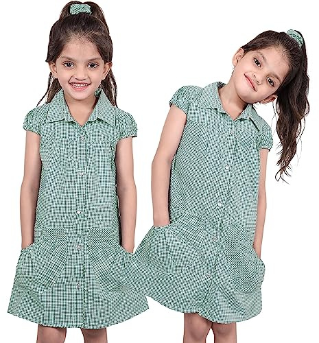 A2Z 4 Kids Flickor Klä Packa Av 2 Skola Enhetlig Plisserad Gingham Kontrollerade - UF Dress 648 Green 2 Pack 3-4