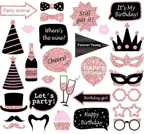 Kireida® 30 Stück Geburtstags-Fotobox-Zubehör, Glitzerpulver Requisiten Set, Party Deko für Mädchen und Jungen, Lustige und Stilvolle Fotobox Accessoires, für Party, Abschlussfoto