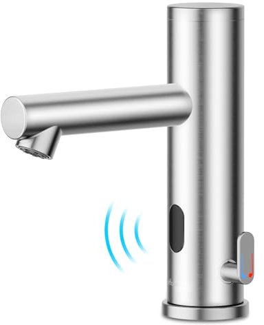 Achelous Robinet de lavabo automatique sans contact en acier inoxydable, robinet de lavabo avec capteur infrarouge mains libres avec contrôle de la température