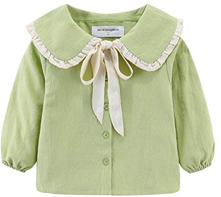 Mud Kingdom Little Girl Shirt Peter Pan Collar with Bowknot Blouse for 7-8 Years Girls Long Sleeve School Uniform Mint Green