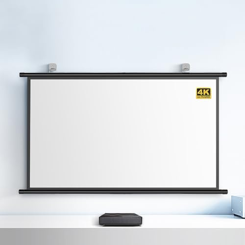 GSKDZG 40 50 60 72 Projection Screen 4K HD Home Theater Manual Pull Down Movie Screen, Anti-Crease, Easy Roll Up (72 Inch (16:9), Black, Glass Fiber, Smooth Matte White)