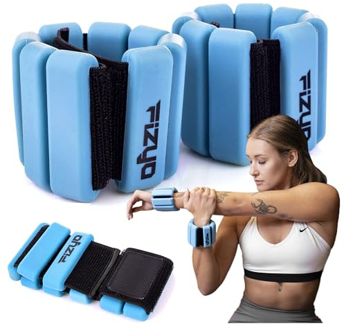 Fizyo Juego Ajustable de Pesas de Silicona para Tobillos y Muñecas, 2 Piezas (0.9kg) - Ideal para Fitness, Running, Yoga, Pilates, Piscina y Rehabilitación para Mujeres, Hombres y Niños, Azul