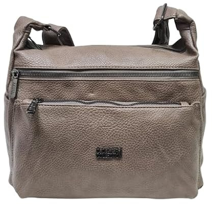 Borsa a Tracolla Donna in Ecopelle, Morbida, Leggera, Tasche Multiple,Tracolla Regolabile Art.5055-6 Dimensioni 31x27x12 cm Prodotto Originale Coveri (TAUPE)