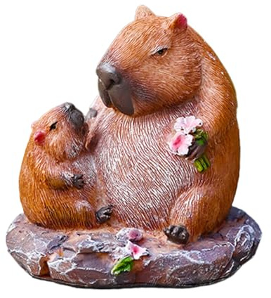 Qkbuza Capybara, statuetta in miniatura in resina per giardino, statua da giardino a forma di animale madre e bambino, accessorio paesaggistico per auto, cruscotto e