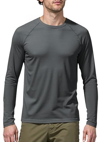 ineepor Lana Merino Camisetas Manga Larga Hombre Deporte Running Basica T-Shirt Protección Solar Cooling Transpirable Reductora Camiseta Gym Crossfit Trabajo