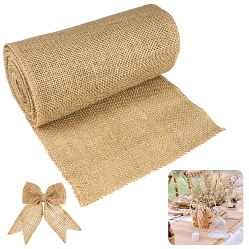 20 cm X 6 M Jute TischläUfer Rolle,Tischläufer Natur Juteband Tischläufer, Jute Läufer Meterware Stoff für Hochzeiten, Natürliche Tisch Dekoration Im Landhausstil, Grün und Umweltfreundlich Party