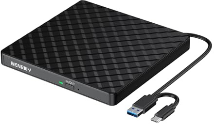 BENEWY External CD DVD Drive for Laptop, USB 3.0 USB C CD Burner DVD/CD ROM Drive Reader External DVD Drive DVD Player for Laptop Desktop PC Windows 11/10/8.1/7 MacBook Mac Linux OS Apple Black