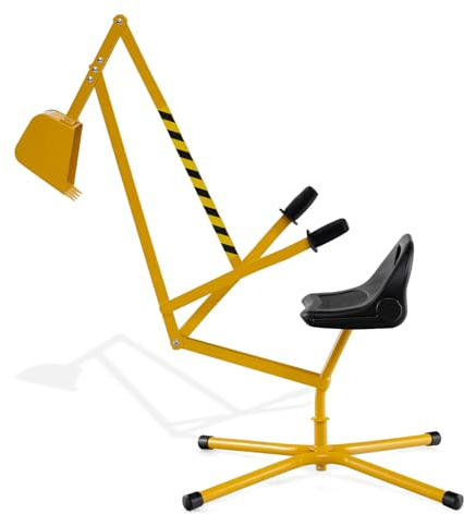 COSTWAY Ruspa Giocattolo per Bambini, Escavatore Cavalcabile con Controlli a 2 Mani e Pala Flessibile, Sedile Girevole a 360°, Regalo per Bambini 3 Anni+ (senza Ruote Giallo)