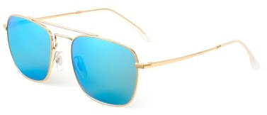 JIM HALO Gafas de Sol Retro Cuadradas Lente de Vidrio Plano Metal Anteojos Hombre Mujer(Lente dorado/azul espejado)