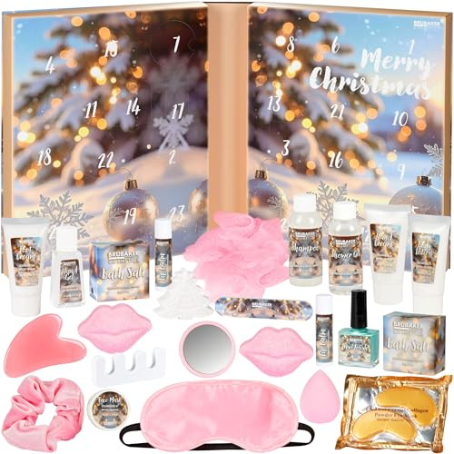 BRUBAKER Cosmetics XXL Calendrier de l'Avent Beauté 2025 - Grand Coffret de Noël à Ouvrir en Forme de Livre Unique - 24 Surprises Cosmétiques et Spa pour Femmes et Filles - Bien-Être Luxueux - Rose