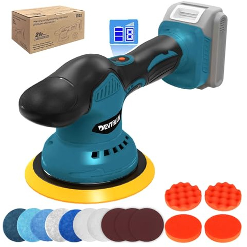 Cordless Car Buffer Polisher Kit for Makita 18V Battery(NO Battery),6 In Brushless Dual Action Random Polishing Machine , 8 Variable Speed 5500RPM, Orbital Polisher for Car Detailing,14Pcs Accessories