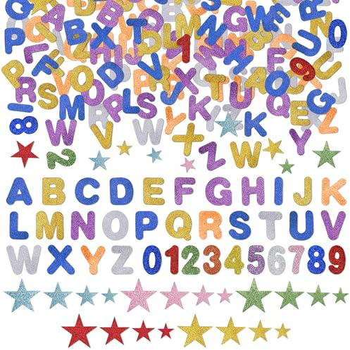 YiiHHooN 236 Piezas Letras de Goma Eva Autoadhesivas, Letras de Espuma con Purpurina Pegatinas Números y Estrellas, Alfabeto Adhesivo con Brillo Accesorios para Scrapbooking y Manualidades DIY