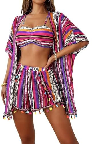 Bikini Talla Grande BañAdor 2 Piezas Mujer Trajes de baño de Bikini para Mujer, 4 Piezas, Cintura Alta, con Flecos, Malla, Pantalones Cortos, para Playa Bikinis Mujer 2026 Braga Alta BañAdor Premama