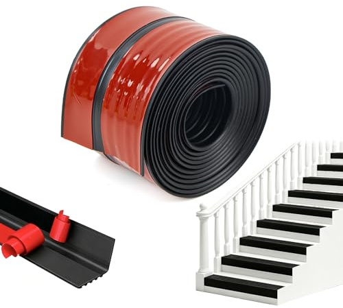 Profilo Angolare Pvc per Bordi Delle Scale, Autoadesivo Nastro Antisdrucciolo per Scale, 3 Metro Protezione Antiscivolo, Rivestimento Flessibile dei Bordi dei Gradini in Gomma PVC(50×40mm, Nero)