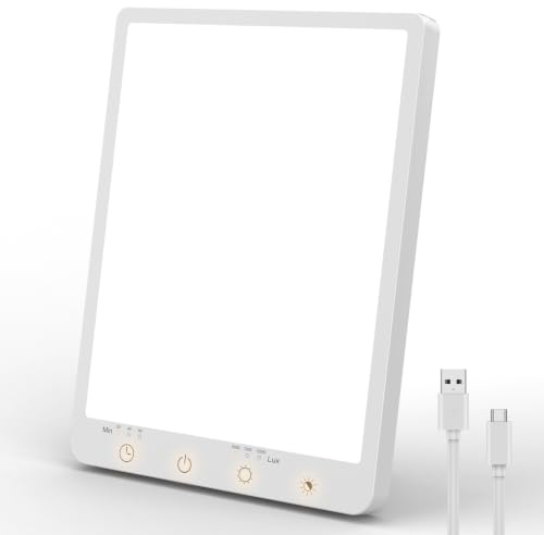 10000 Lux SAD Lamp with 3 Colour Modes,Timer,Brightness & Foldable Stand | UV-Free Sad Light for Home Office or Travel（(UK Mains Plug Not Included)）